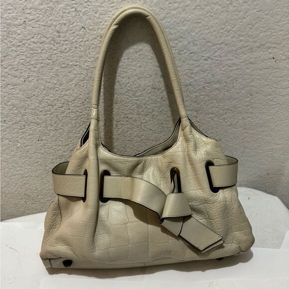 white house black market cream bag belted genuine leather satchel bag - Picture 9 of 14